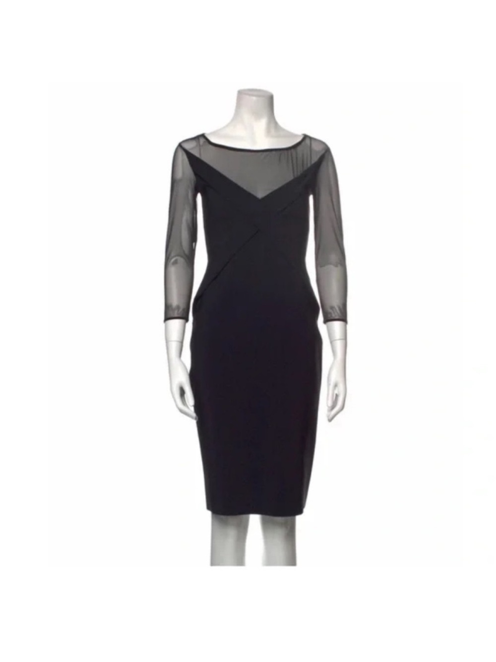 Chiara Boni Black Sheer-Panel Long Sleeve Sheath Dress size 40 us 4